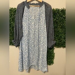 Umgee Blue and White Patterned Long Sleeve Dress